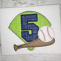 5th Birthday Baseball Machine Applique Design - Satin Stitch